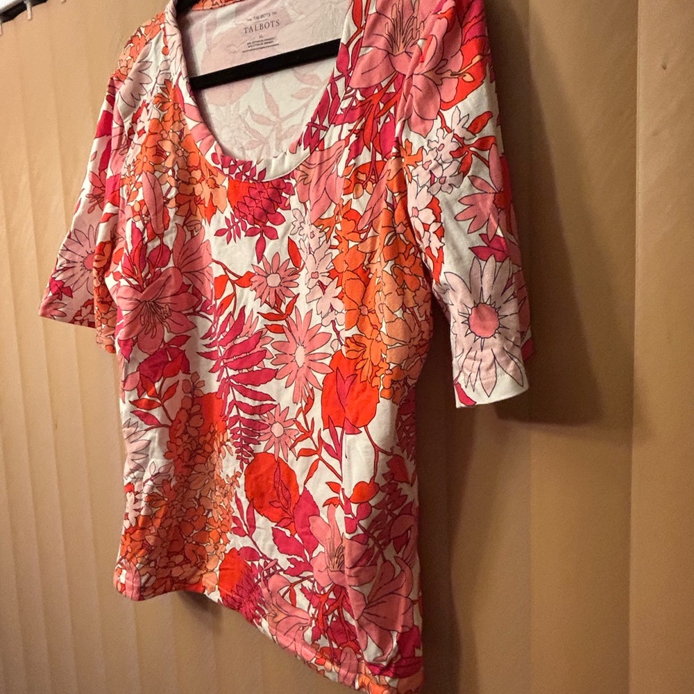 🦋 3For$20-🦋 EUC The Talbots Tee White and Red Long Sleeve Tee Top
